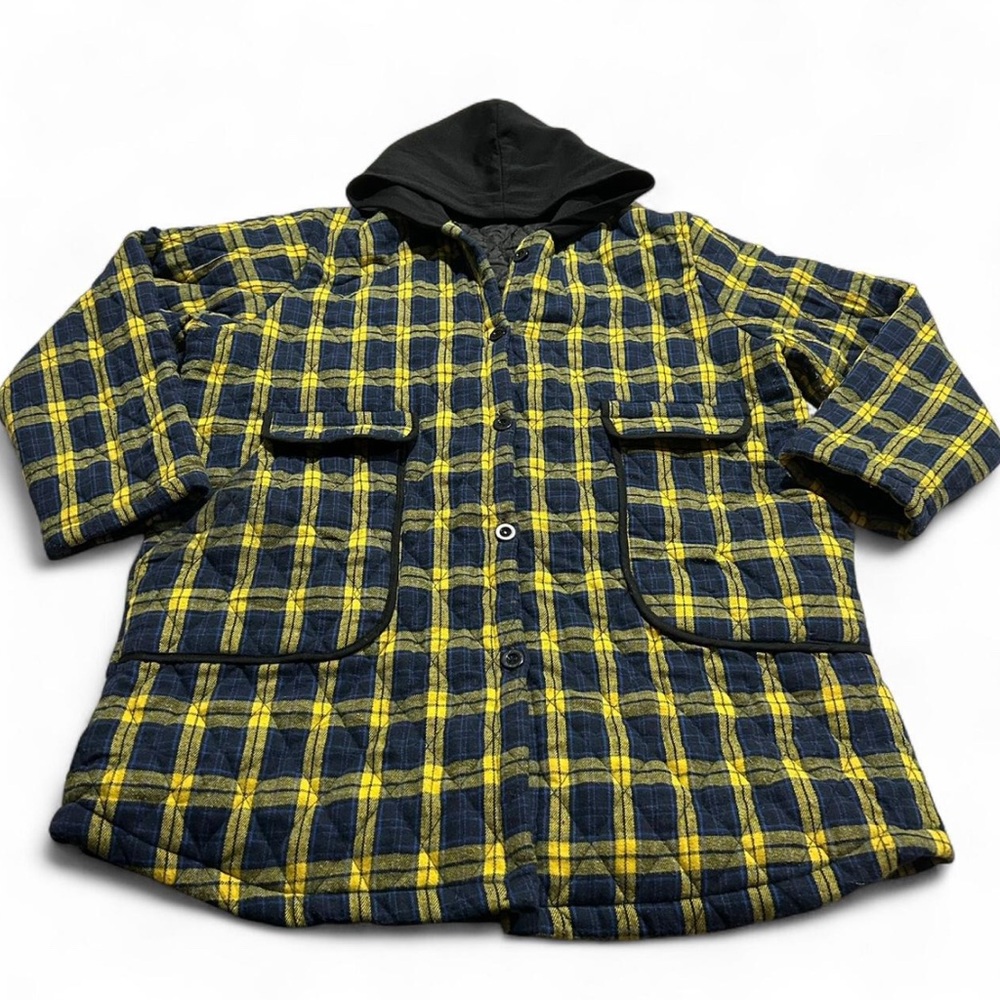 Women's Yellow and Blue Plaid Hooded Lightweight Puffer Jacket Large *w/flaw*